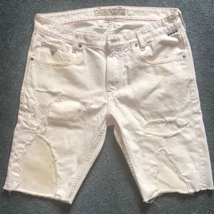 Mens Guess White Jean Shorts